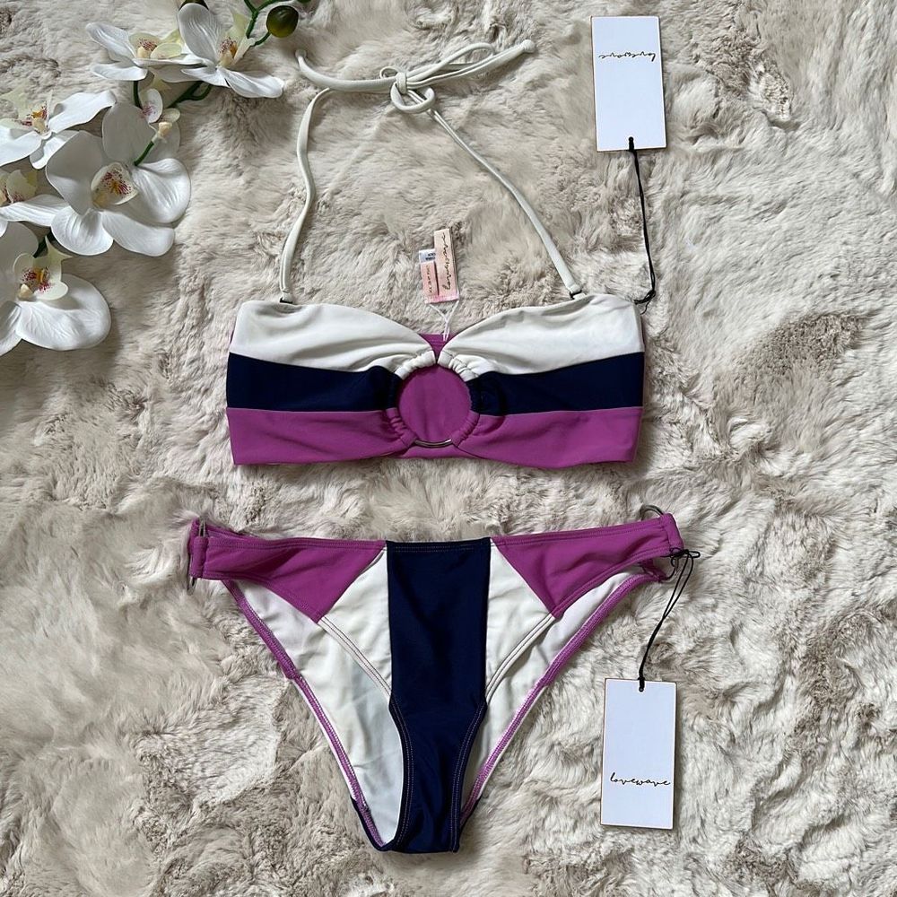 Lovewave Set Bandeau Bikini Top & Bottom Color Block Size S